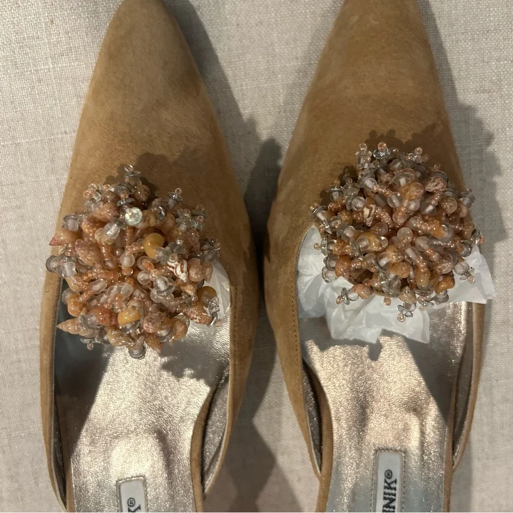 Manolo Blahnik Tan Embellished Heels - Picture 8 of 11